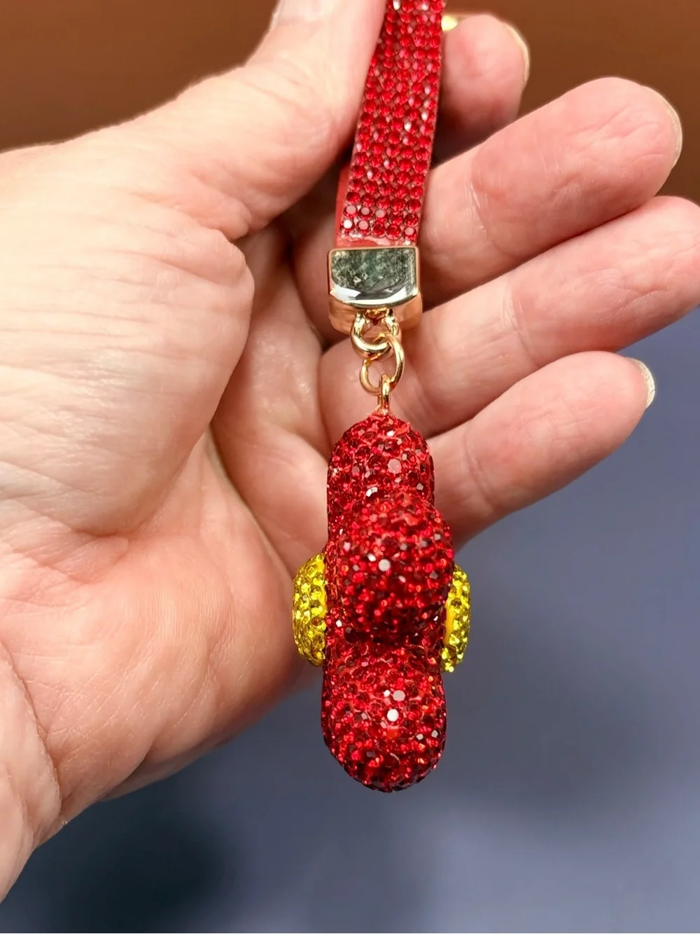 Dazzling Red Crystal Flower Keyring with Gold Ring